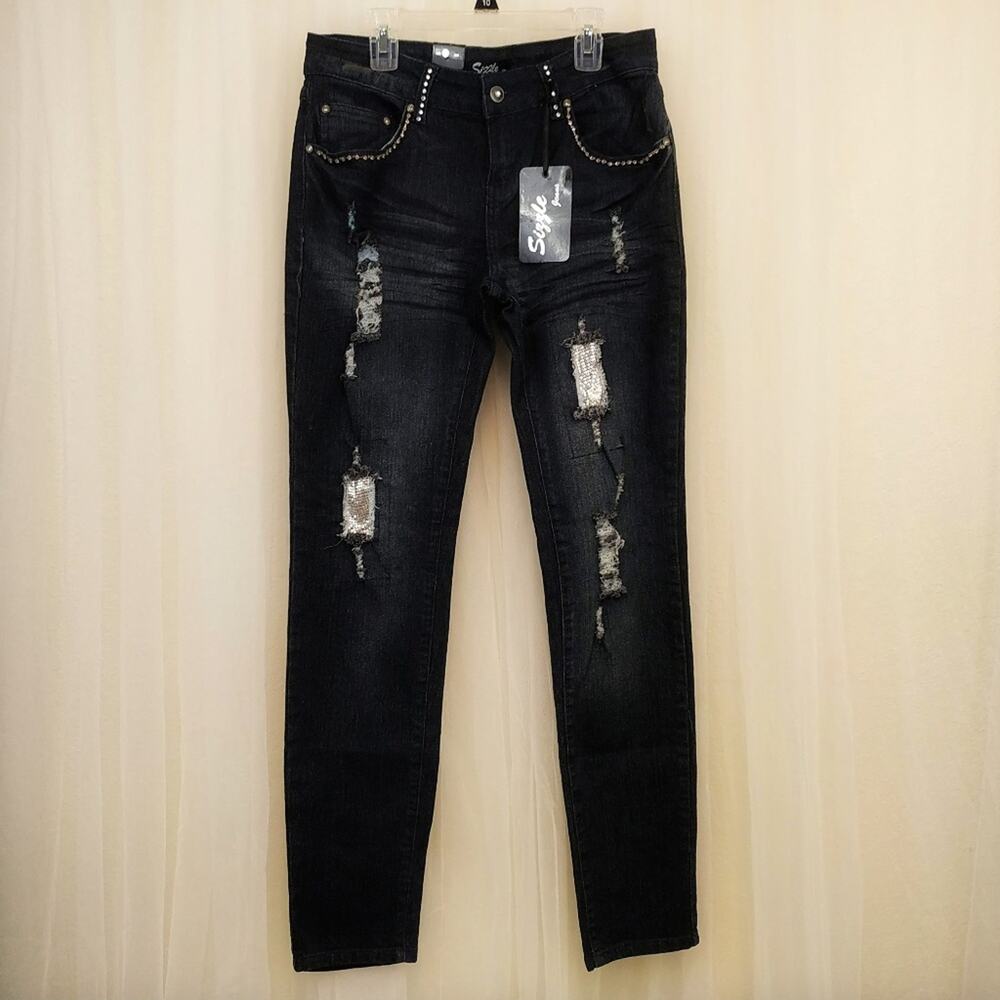 Sizzle Dark Denim Rhinestone/Sequin Jeans NWT